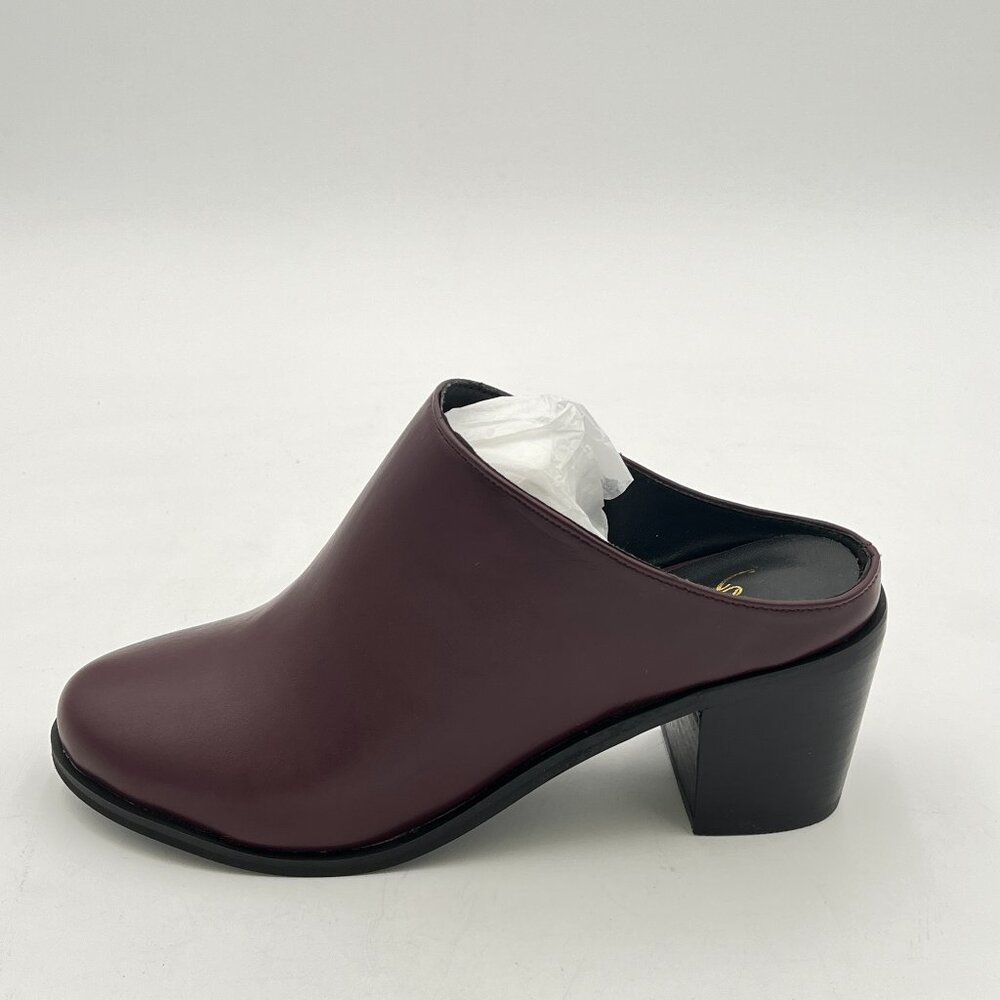 FOWT Red And Brown Round Toe Mules Backless Chunky Heel Slip On Comfy Daily Shoe